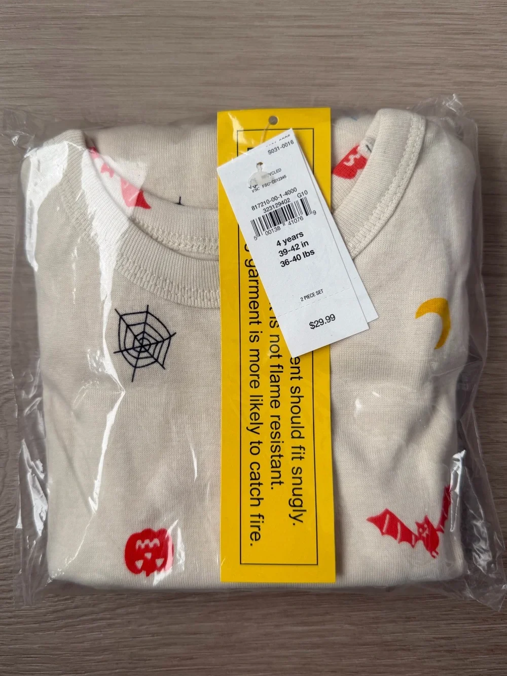 New Kids babyGap 100% Organic Cotton Halloween PJ Set Tan Pajamas Bats Pumpkins